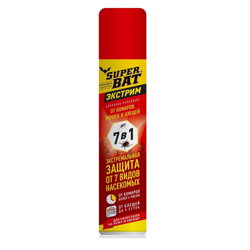 Аэрозоль SuperBAT от комар Экстрим 7 в 1 150мл/24
