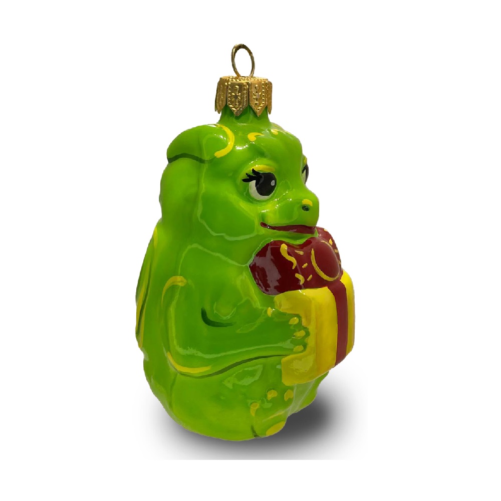 Елочная стеклянная игрушка Дракоша, высота 11см