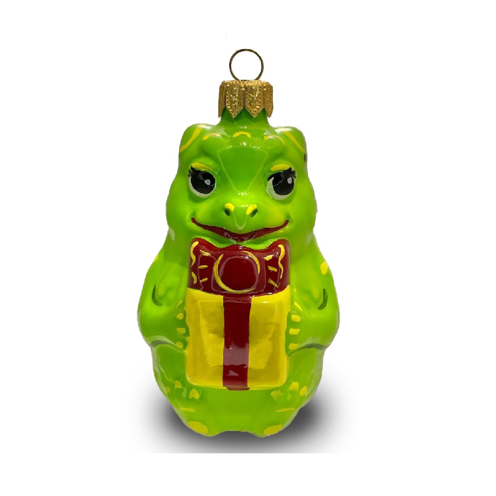 Елочная стеклянная игрушка Дракоша, высота 11см